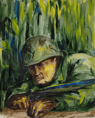 Soldier with Weapon Lying on Ground
