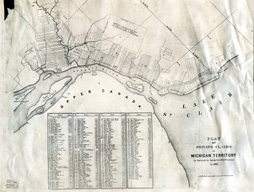 Plan of Private Claims in Michigan Territory,
As Surveyed by Aaron Greeley, D. Surveyor, in 1810