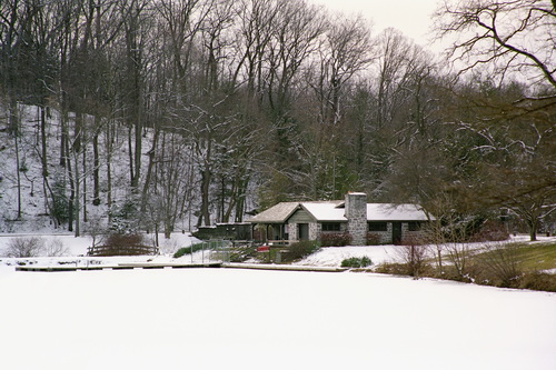 Lake Glacier Boat Dock in Winter