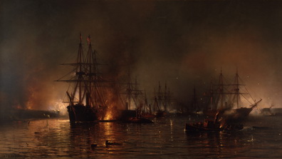 Farragut's Fleet Passing the Forts below New Orleans, ca. 1867