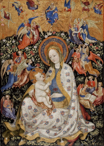 The Virgin and Child with Angels, in a Garden with a Rose Hedge