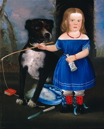 Child in Blue with Dog