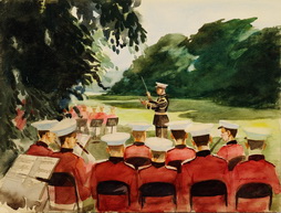 Untitled (USMC Band members play in a field)