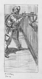 Untitled (Marine with Gun on top of a wall)