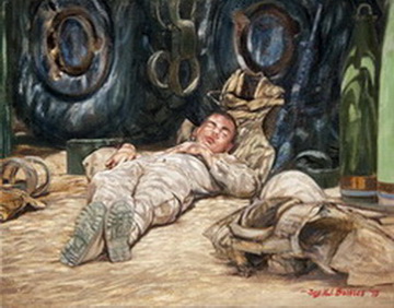Arty Marine Sleeps in the Heat at Fiddlers Green, Afghanistan