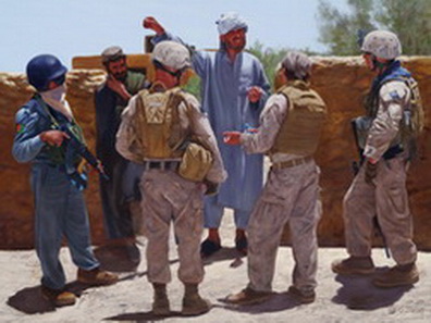 Civil Affaris Marines and Interpreter Talk with Local Farmers