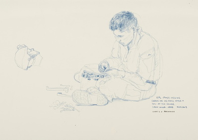 Untitled (LCpl James Higgins cleans his rifle)