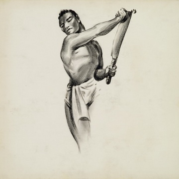 Drawing, Untitled (Shirtless Samoan man with machete)