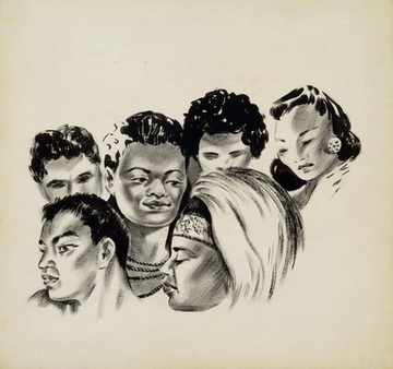 Drawing, Untitled (Studies of Six Samoan people)