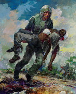 VN Clausen Chopper Crew Men Carry Out The Wounded from Minefield Under Fire - Many Trips - I Wish I Had Bought Him a Beer, MOH