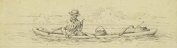 Tahitian Man in his Trading Canoe