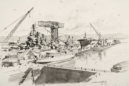 GROUP OF VARIOUS SHIPS LOOKING ACROSS DRYDOCK #2