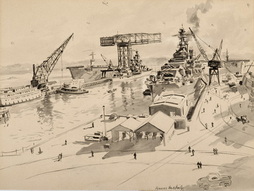GROUP OF SHIPS AT PIERS 5 & 6 WITH USS