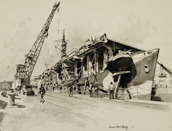British Aircraft Carrier in Drydock, Starboard 