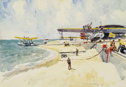 Beach Scene with Flying Boats