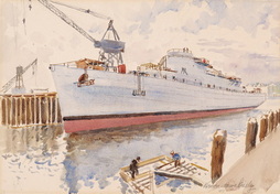 A MINELAYER AT OUTFITTING DOCK