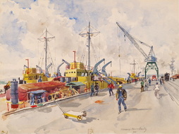 NAVAL TANK-LANDING BARGE AT OUTFITTING DOCK