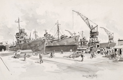 DESTROYERS & SUPPLY SHIP AT THE FINGER PIER