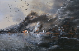 Battleship Row in Flames - 12/7/1941