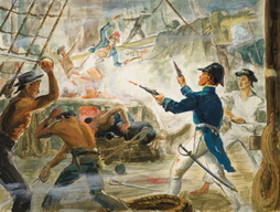 BATTLE ON A SHIP / OFFICE WITH SHIP PAINTINGS