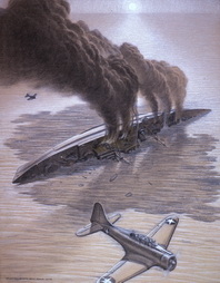 Mikuma Capsizing at Sunset, Battle of Midway