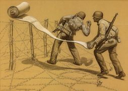 Marine Raiders Hurling Matting Over Barbed Wire