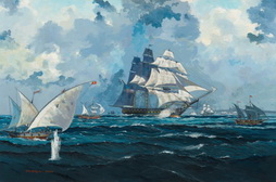 USS CONSTITUTION IN 1805 WITH TUNISIAN SHIP