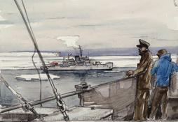 Capt Smythe on Deck, USS Arneb