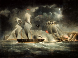 Pirate Ship Attacking a British Merchantman