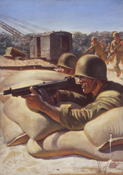 SeaBees Firing Behind Sandbags