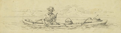 Tahitian Man in his Trading Canoe