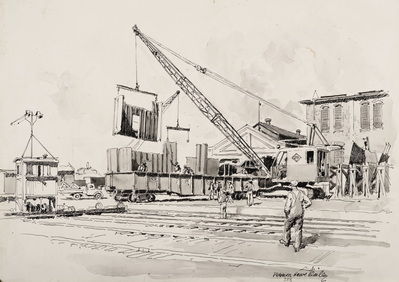 SHIPPING JUNCTION OF FABRICATED SHIP PARTS FOR ESCORT VESSELS SECTION OF DECK HOUSE BEING LOADED
