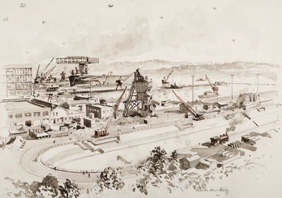 PUGET SOUND NAVY YARD UNDER CANOPY OF BARRAGE BALLOONS