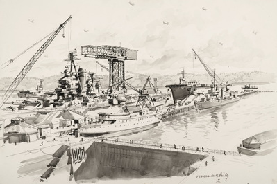 GROUP OF VARIOUS SHIPS LOOKING ACROSS DRYDOCK #2