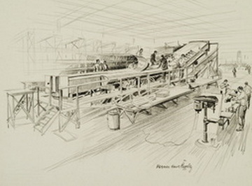 Glen L Martin Plant, Baltimore, Patrol Bomber Building a Mock of a Wing in Metal for Trial 