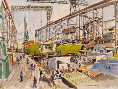 LANDING BARGES UNDER CONSTRUCTION