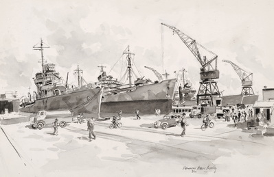 DESTROYERS & SUPPLY SHIP AT THE FINGER PIER