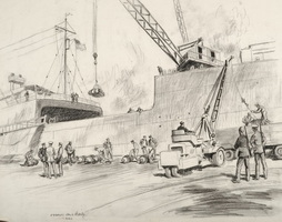 LOADING BOMBS ABOARD A NAVY CARGO SHIP