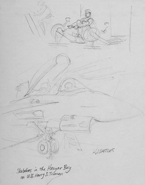 Sketches in the Hanger Bay on the USS Harry S. Truman