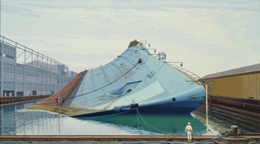 USS Lafayette Lying on Her Side