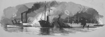 BAILEY IN THE CARYGA BREAKING THROUGH THE CONFEDERATE RIVER FLEET