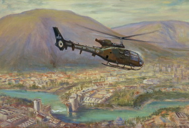 French Helicopter on Patrol Molstar Bridge