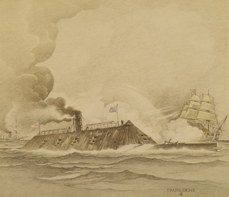 CSS Virginia Engaging the USS Cumberland at Hampton Roads VA, 8 Mar 1862