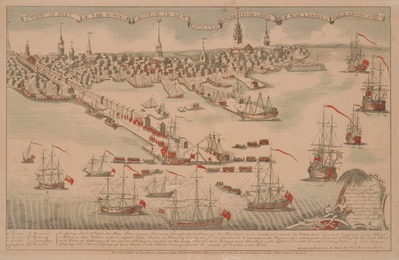 A VIEW OF PART OF THE TOWN OF BOSTON IN NEW ENGLAND AND BRITISH SHIPS OF WAR LANDING THEIR TROOPS