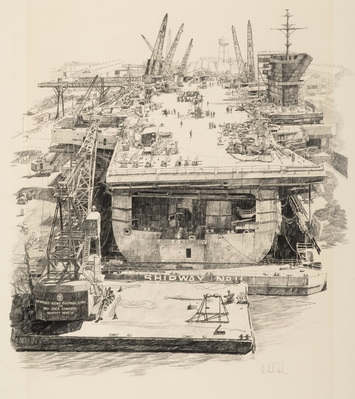 CRADLING USS JOHN F KENNEDY IN SHIPWAY NO. 11