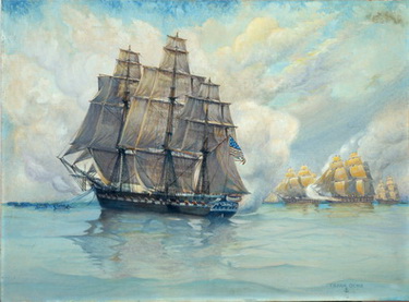 USS Constitution Kedging to escape British fleet