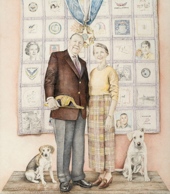 ADM AND MRS WILLIAM CROWE WITH THEIR DOGS BRIT AND WINSTON