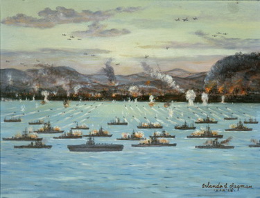WWII Vintage Ships Bombarding Land