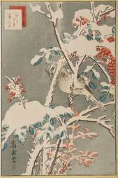 Kingfisher on Snowy Bushes, from Sho Urushi-ju-hachi-taka