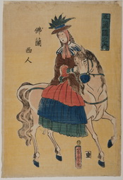 French Woman on Horseback (Yokohama-e)